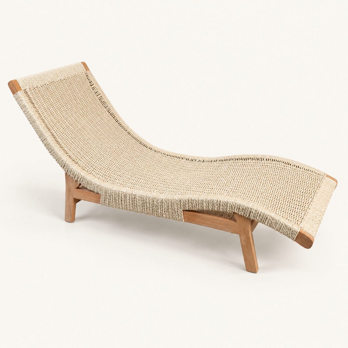 Ibiza teak sun lounger with natural seagrass rope