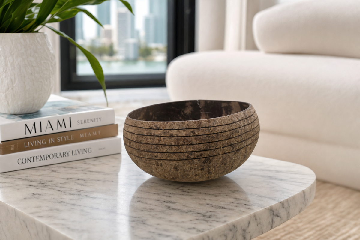Island Shell Coconut Bowl styled in an interior