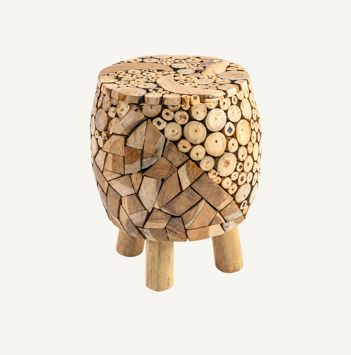 Katir Stool: round seat above a carved tapered wood body