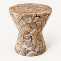 Kendang teak mosaic stool, elevated view