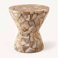 Kendang teak mosaic stool, front view