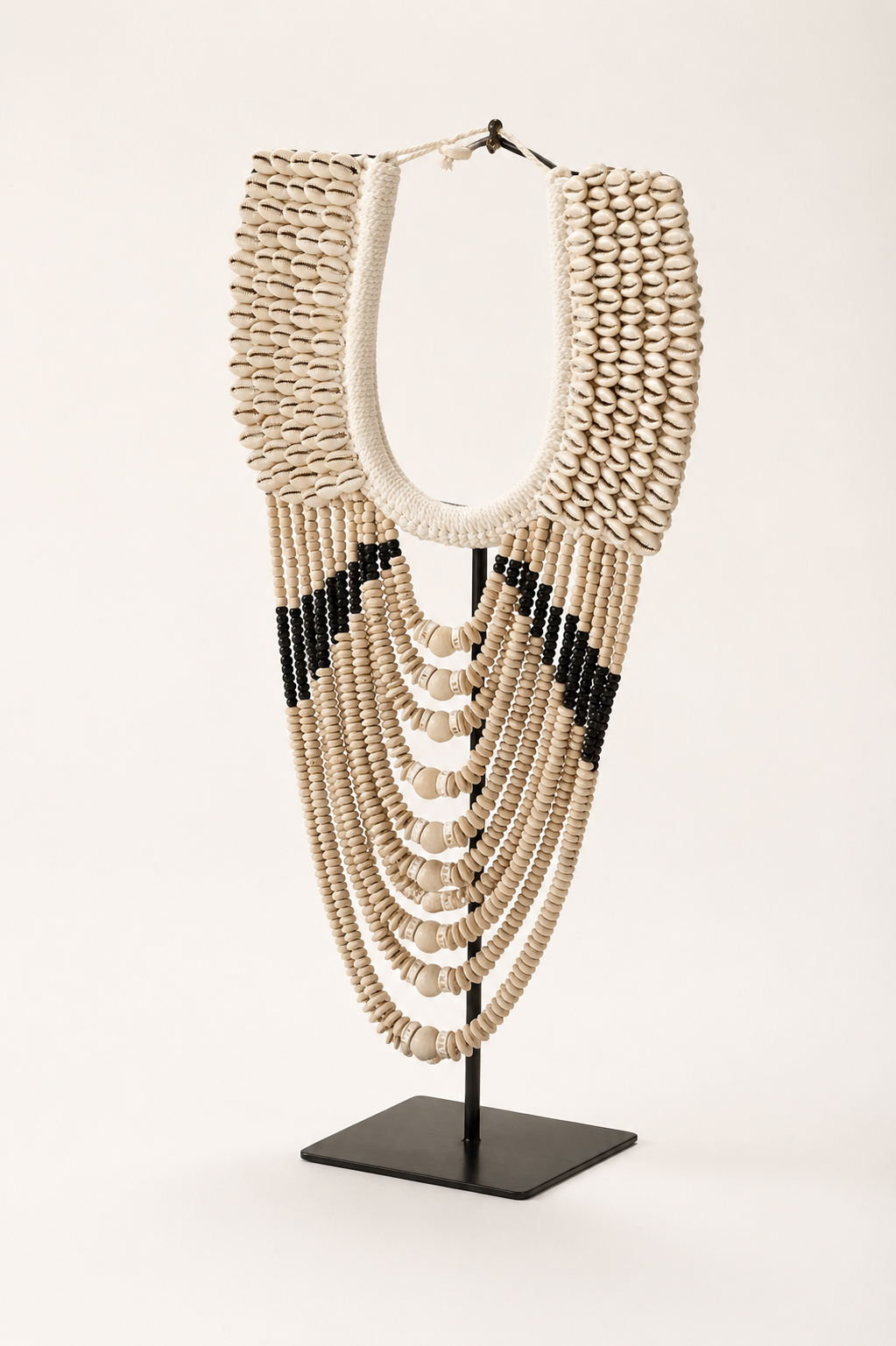 Layered Cowrie decorative shell necklace — Layered Cowrie Shell Necklace on Metal Stand catalog view