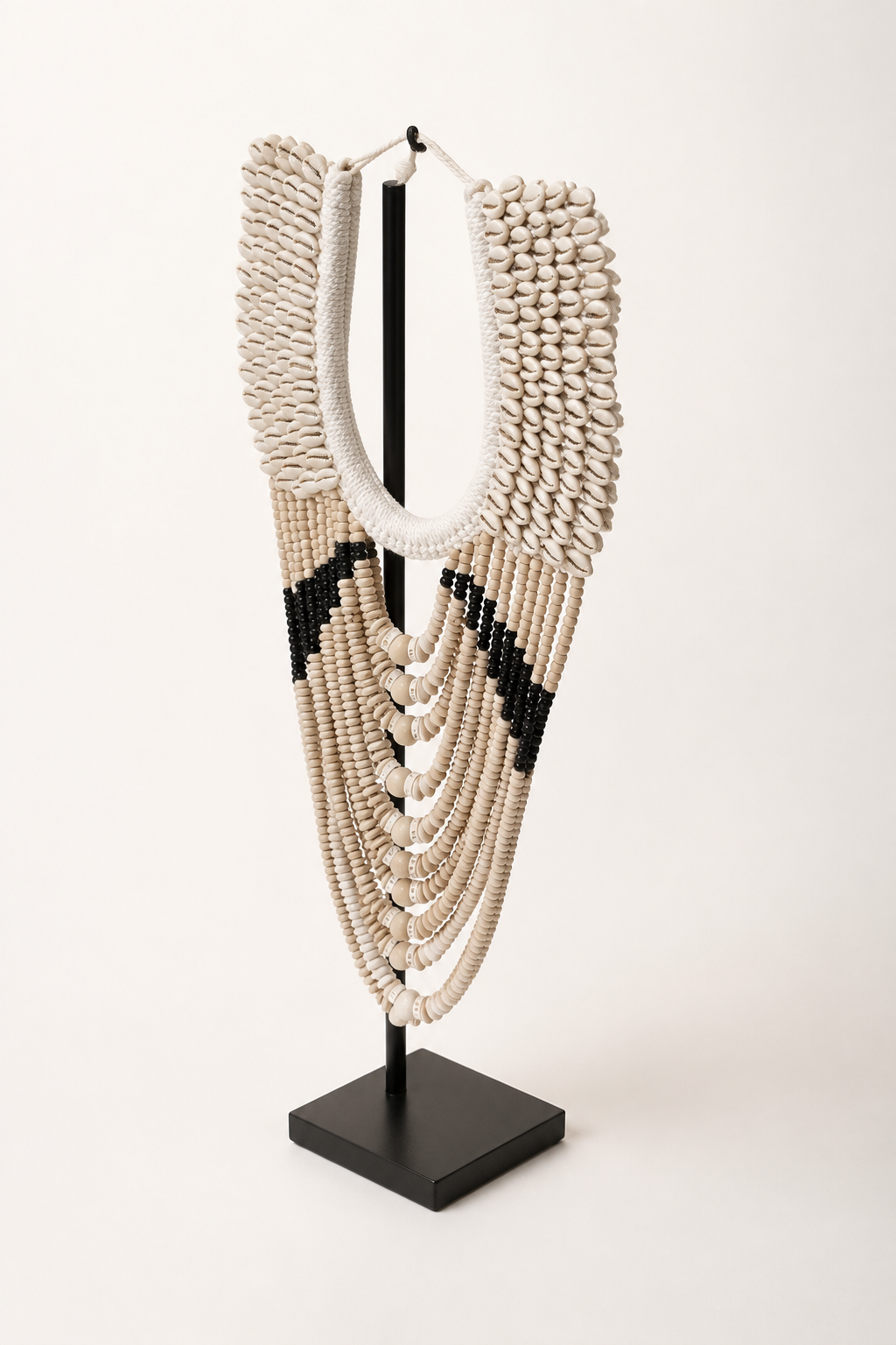 Layered Cowrie decorative shell necklace — Layered Cowrie Shell Necklace on Metal Stand catalog view