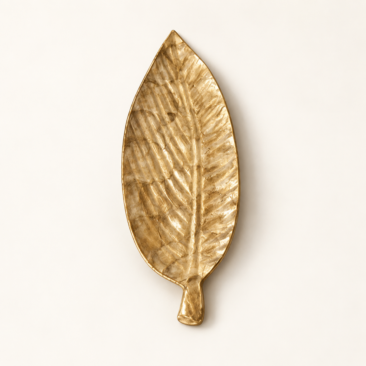 Antique Gold Long Leaf decorative tray - angled view