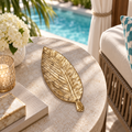 Antique Gold Long Leaf decorative tray in a luxury Miami pool setting
