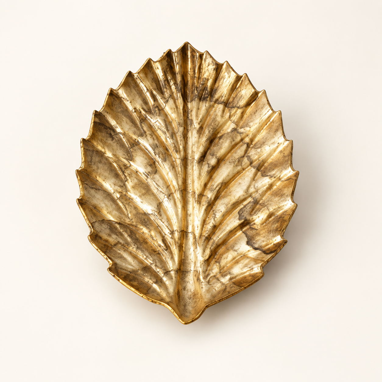 Antique Gold Serrated Leaf decorative tray - angled view