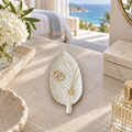 White Long Leaf decorative tray in a luxury oceanfront bedroom