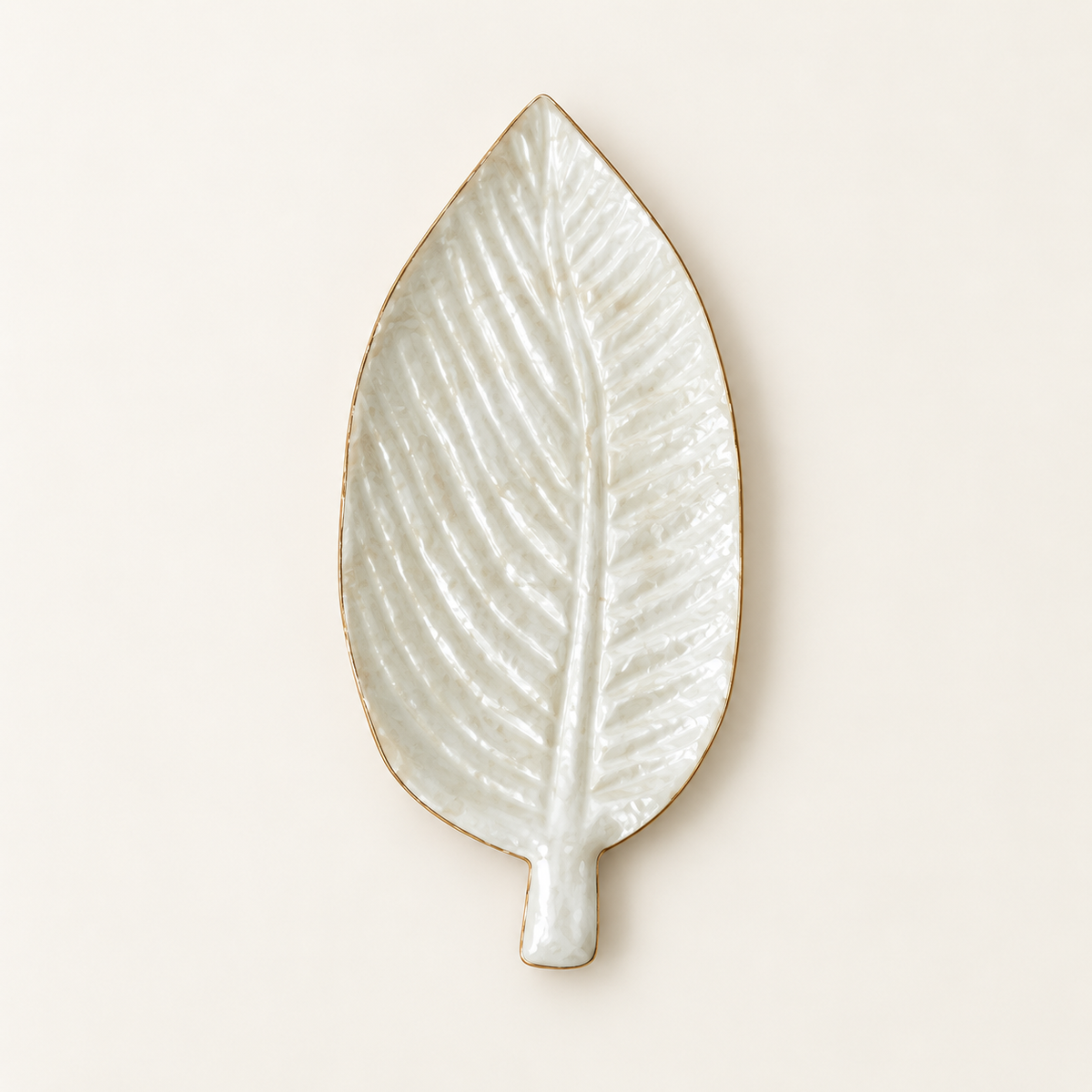 White Long Leaf shell decorative tray - top view