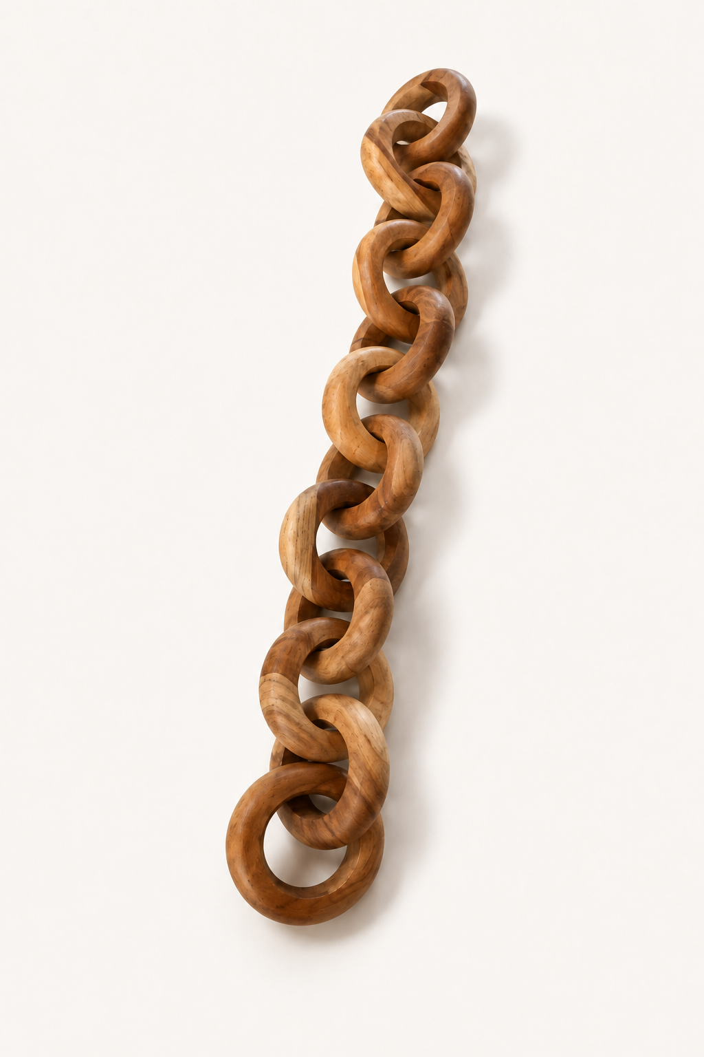 Long Teak Link Sculpture, 12-link teak chain, three-quarter catalog view