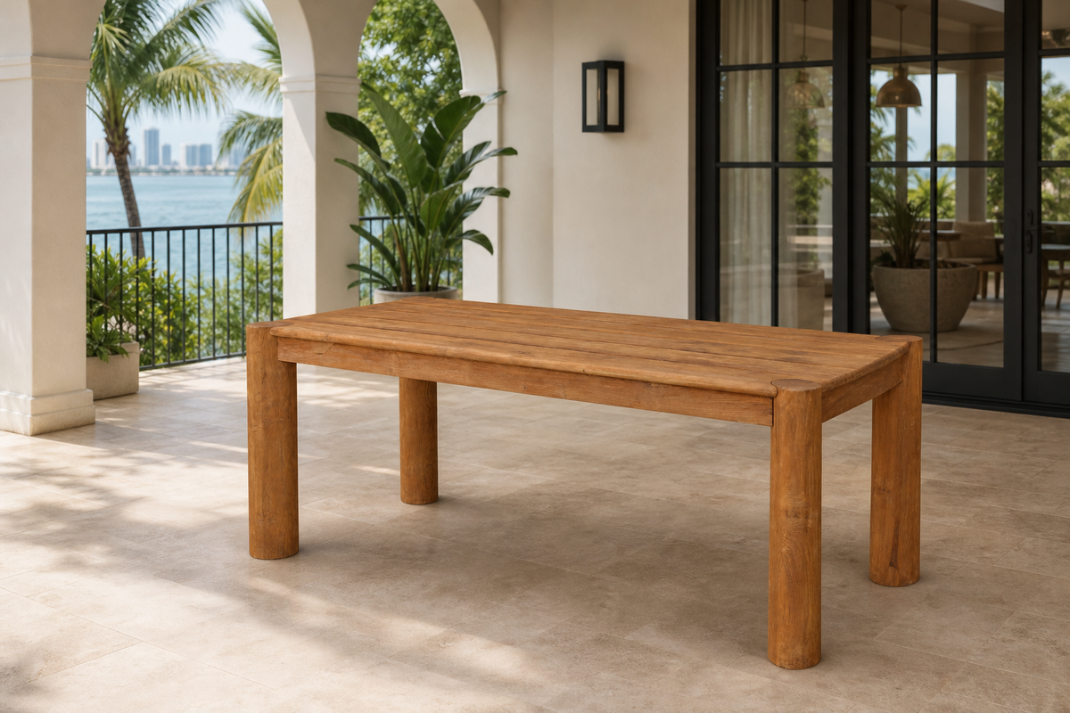 Outdoor Dining Table on a shaded luxury Miami terrace