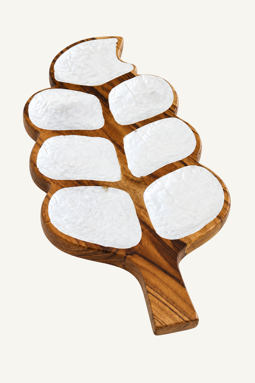 Geometric Teak & Resin Leaf Decorative Tray, front view
