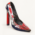 Recycled metal barrel High Heel sculpture, opposite view