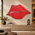 Recycled metal barrel Lips wall sculpture in a refined interior