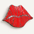 Recycled metal barrel Lips wall sculpture, angled view