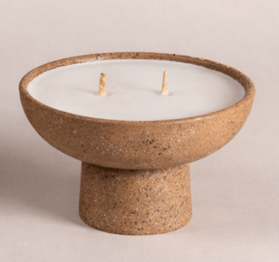 Mocha pedestal candles with stone-inspired tone