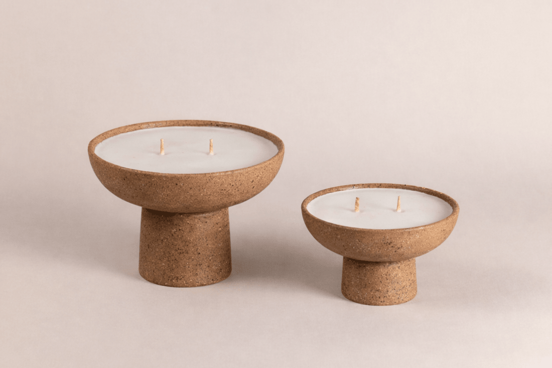 Mocha Stone Pedestal Candles handcrafted decorative candles by Cabana Miami