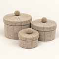 Natural handwoven beaded basket set, front catalog view