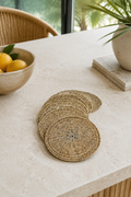 Natural beaded coaster set in a refined interior