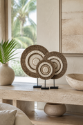 Natural Pattern Concentric Shell Sculpture on Metal Stand in a luxury living room