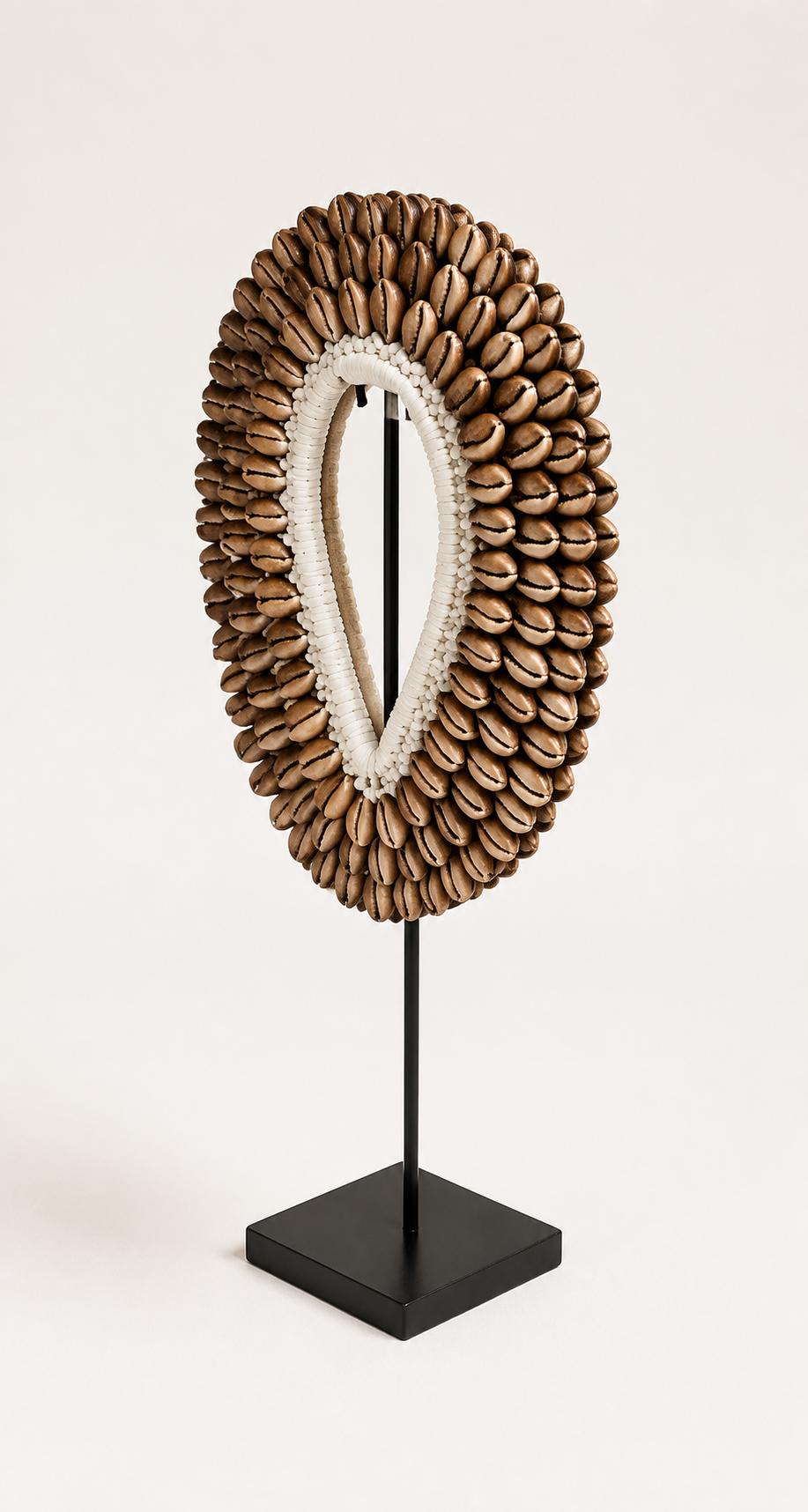 Natural Cowrie Shell Ring Necklace on Metal Stand, alternate catalog view