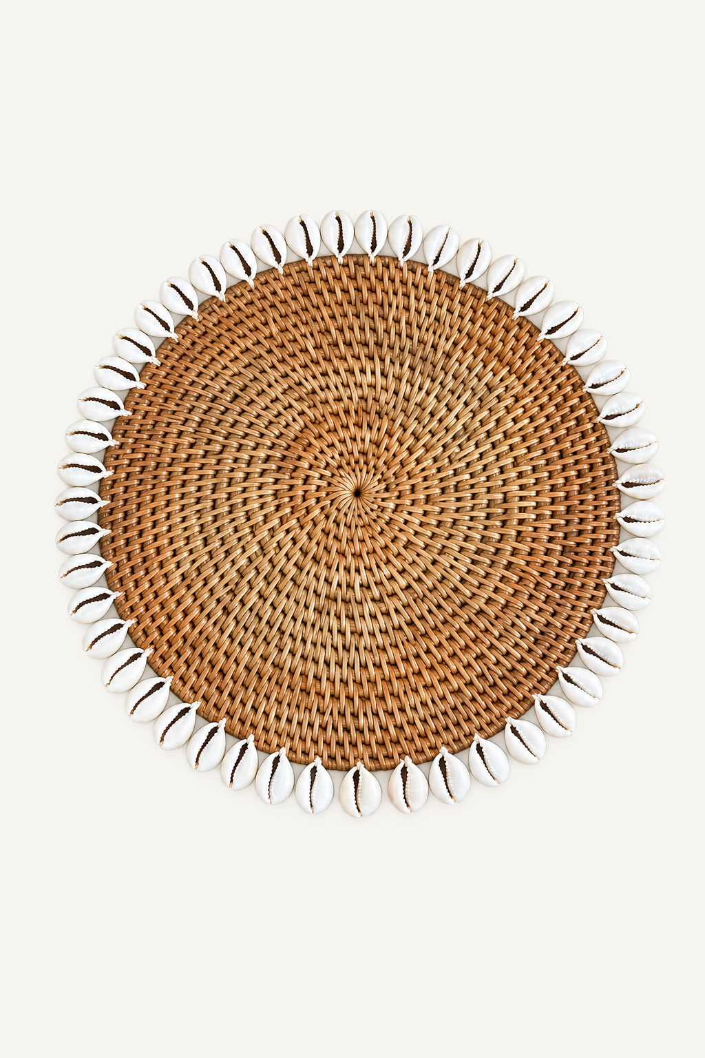 Handwoven Rattan & Cowrie Shell Placemat, alternate view