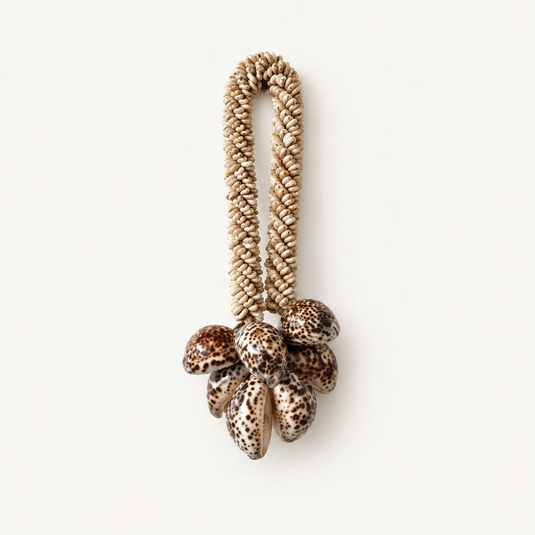 Natural Shell Loop Necklace on Metal Stand, front catalog view
