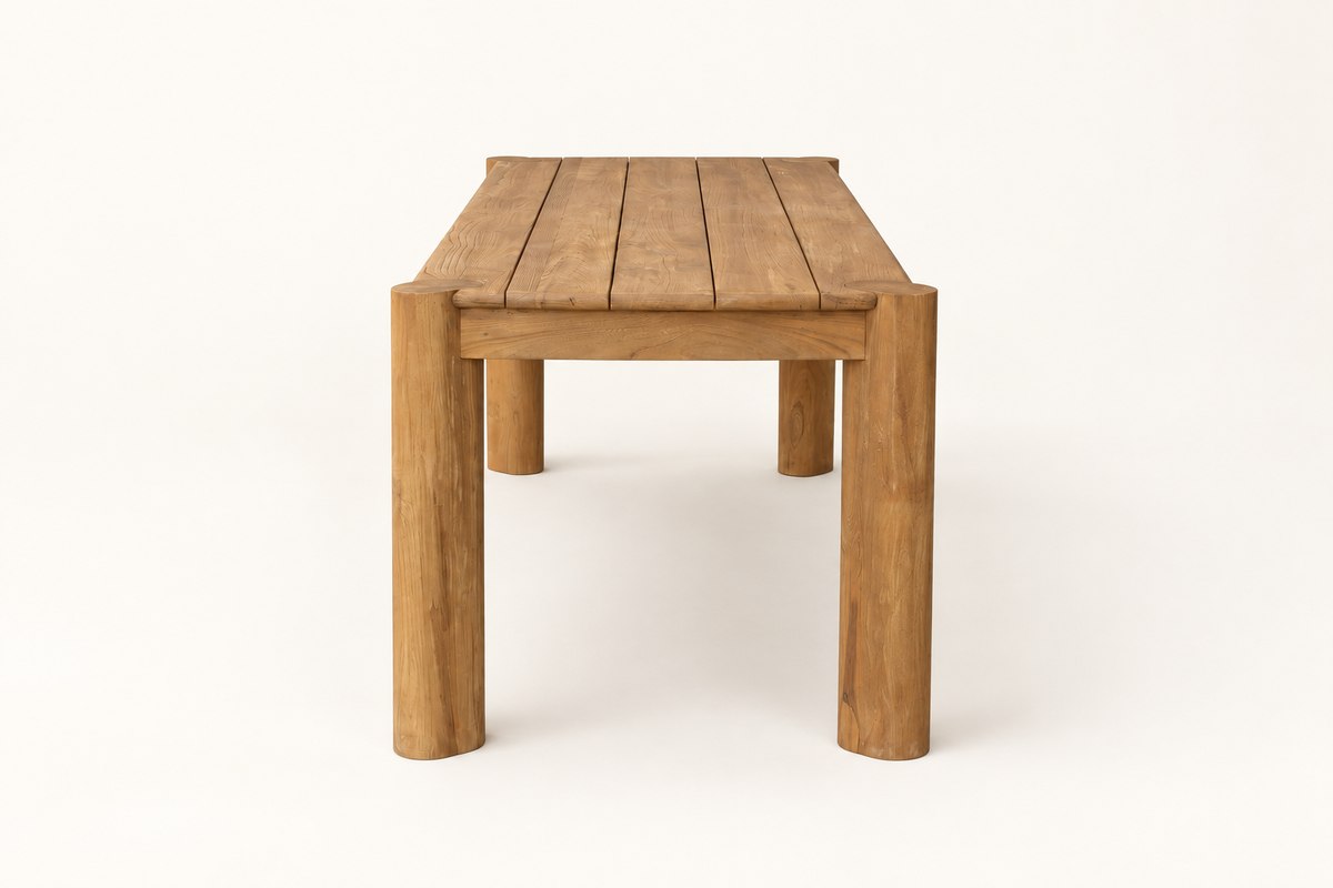 Outdoor Dining Table in recycled teak, clean end catalog view