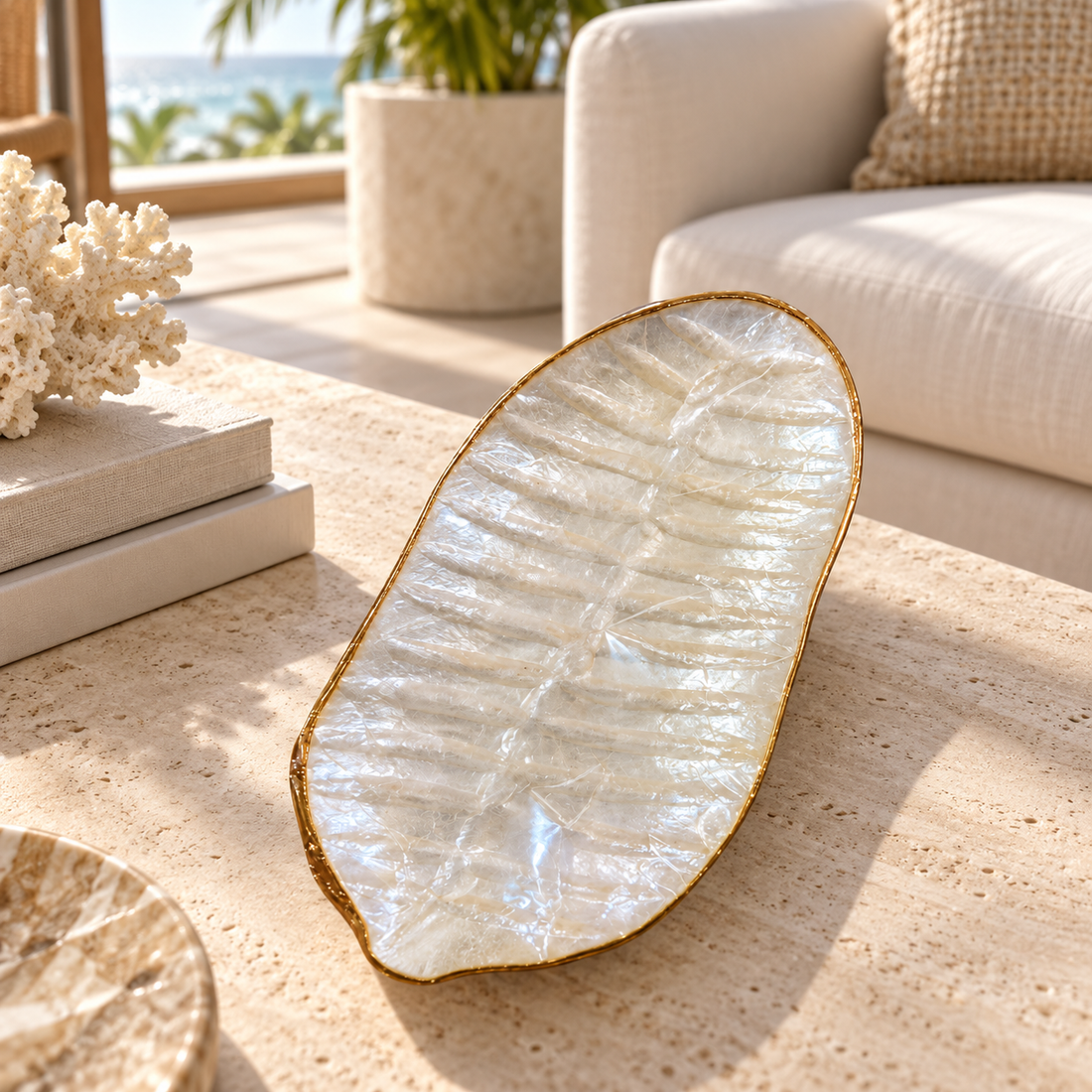 Oval Shell Bowl on warm cream catalog background