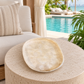 Ivory Capiz oval shell decorative tray in a luxury Miami poolside cabana