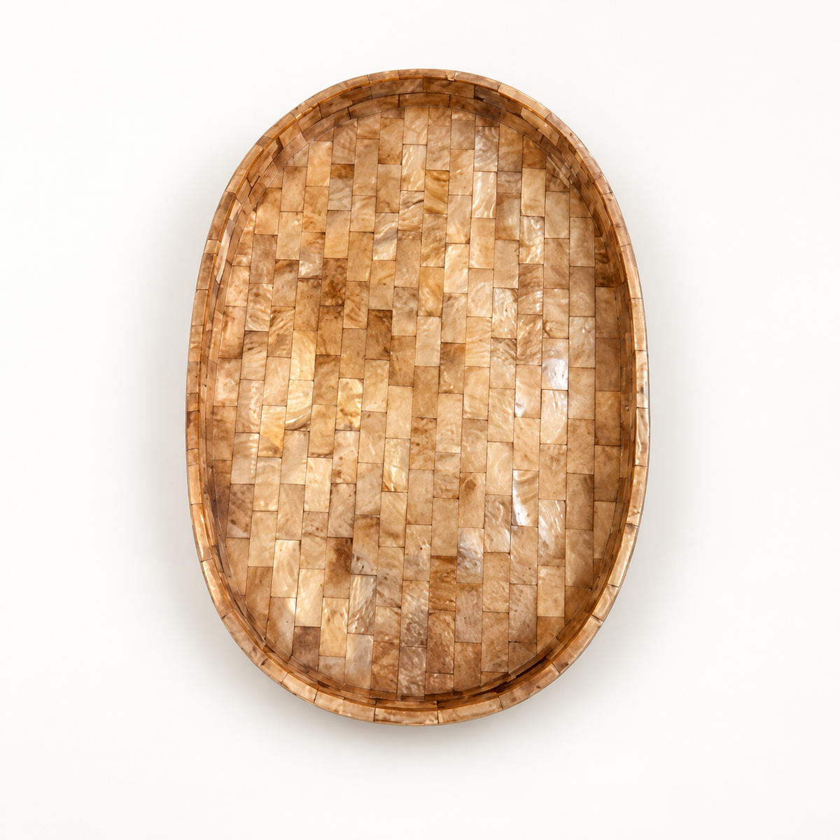Natural Brown Mosaic oval shell decorative tray, catalog angle