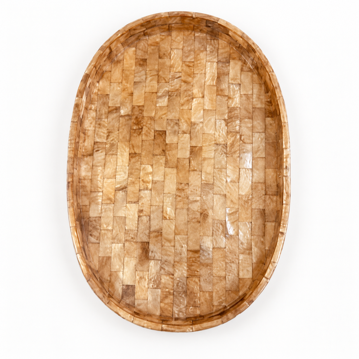 Natural Brown Mosaic oval shell decorative tray, top catalog view