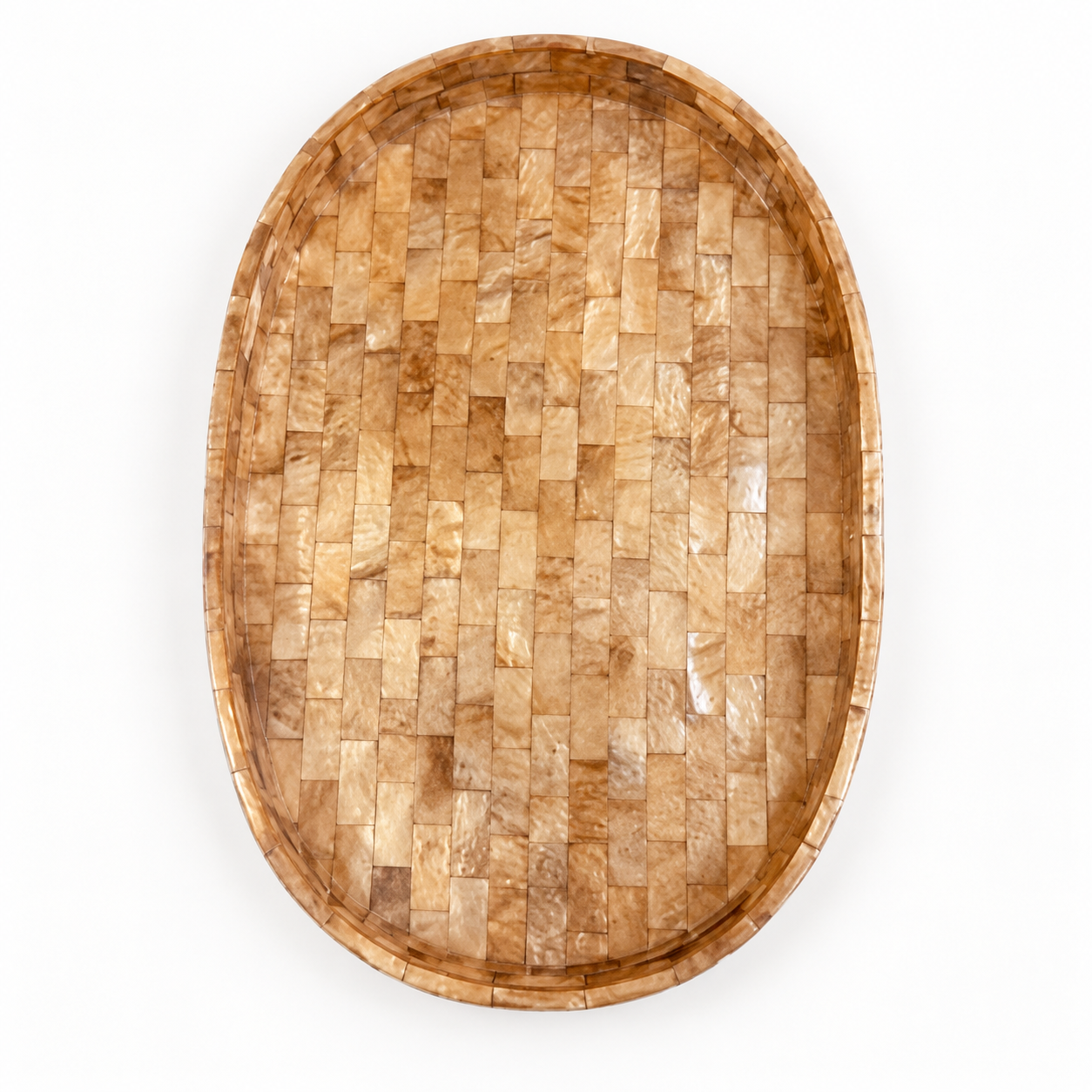 Natural Brown Mosaic oval shell decorative tray, top catalog view