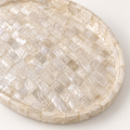 White Mosaic oval shell decorative tray, shell detail