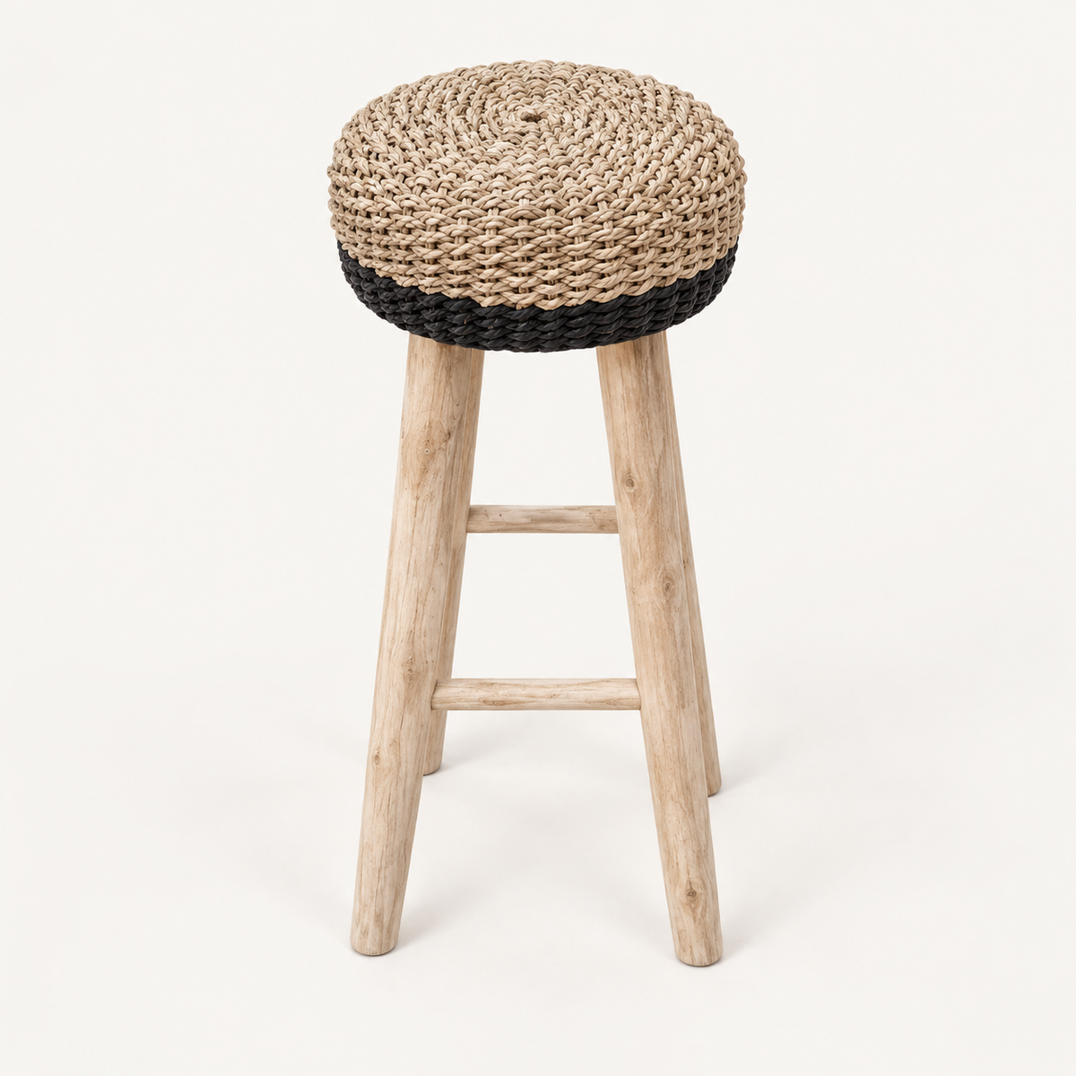 Pandanus rope stool, bar-height view