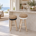 Pandanus rope stools in a coastal kitchen
