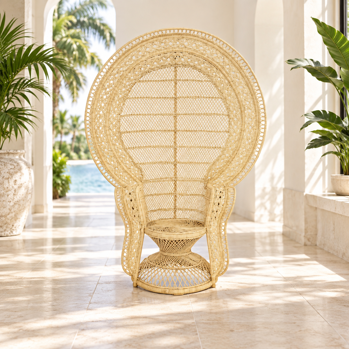 Peacock Rattan Chair in a sunlit Miami villa interior