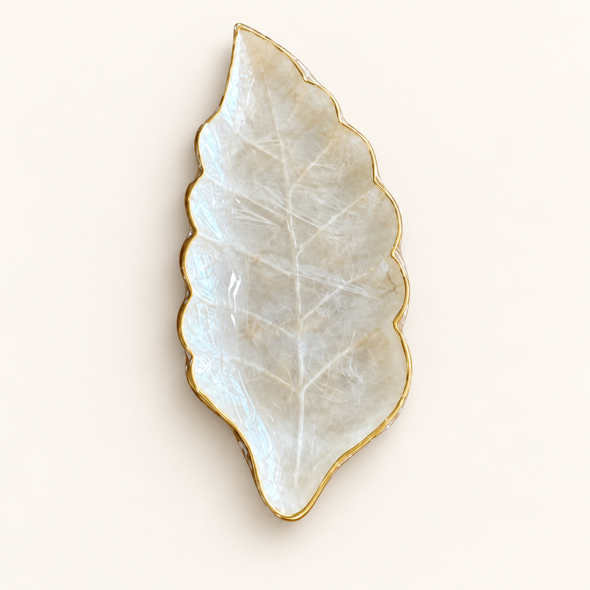 Pearlescent resin leaf decorative tray - top view