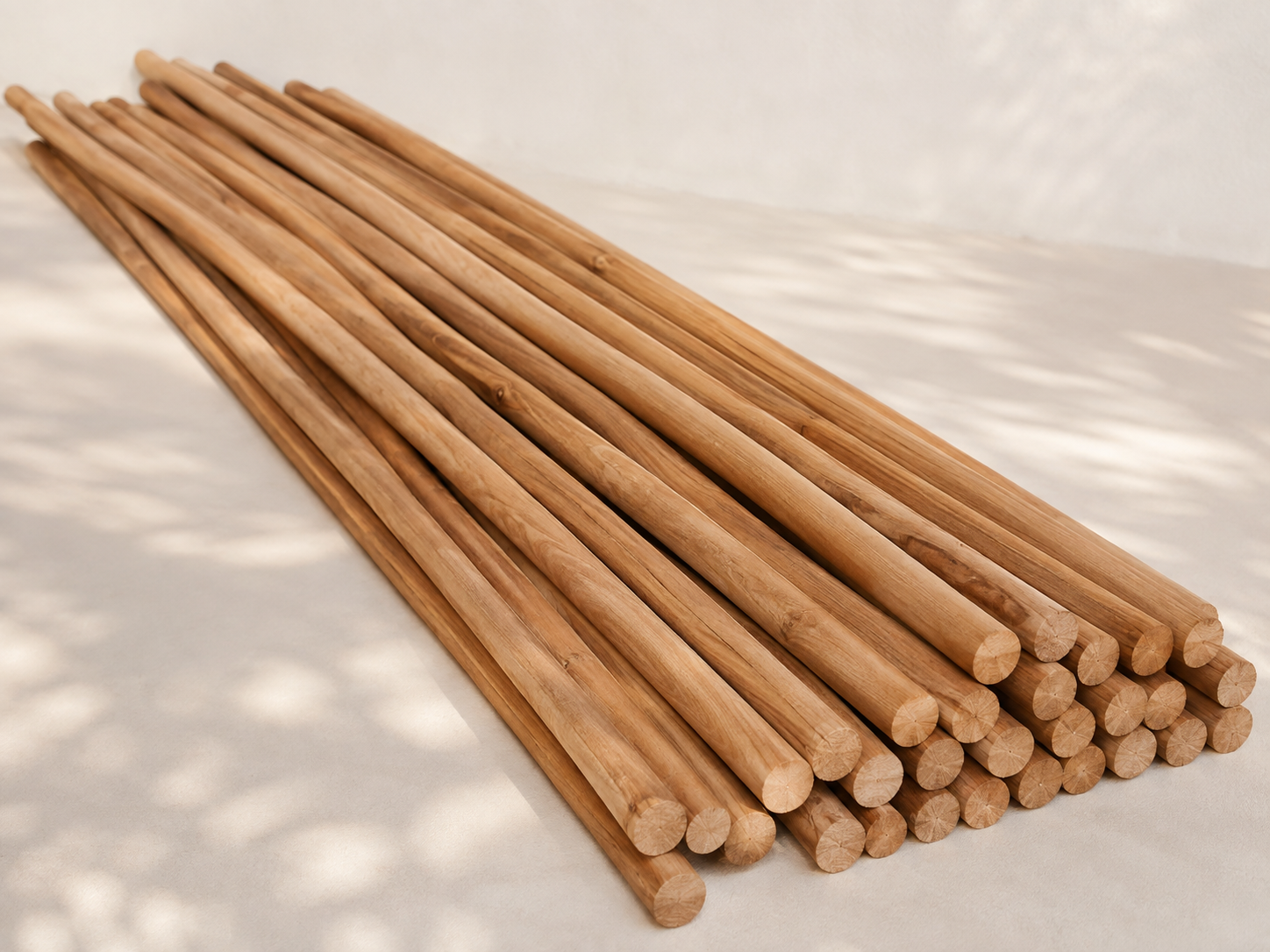 Premium peeled, sanded and oiled teak branches, 4 meters long