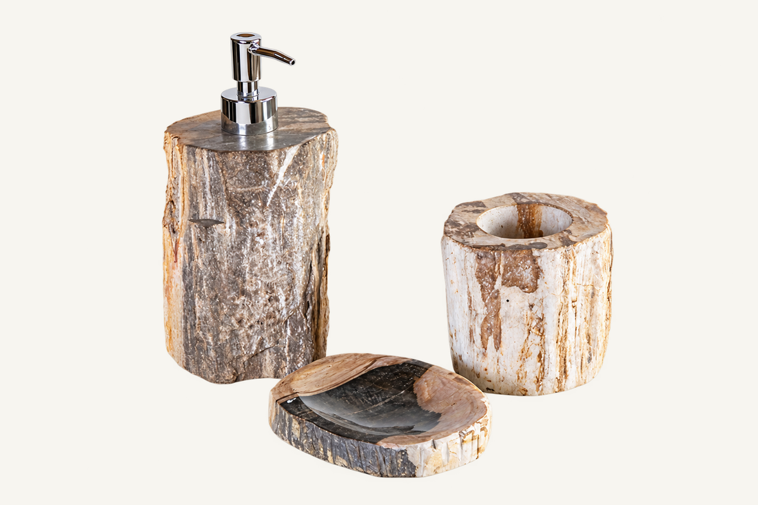 Petrified Wood Bathroom Accessories Set, front view