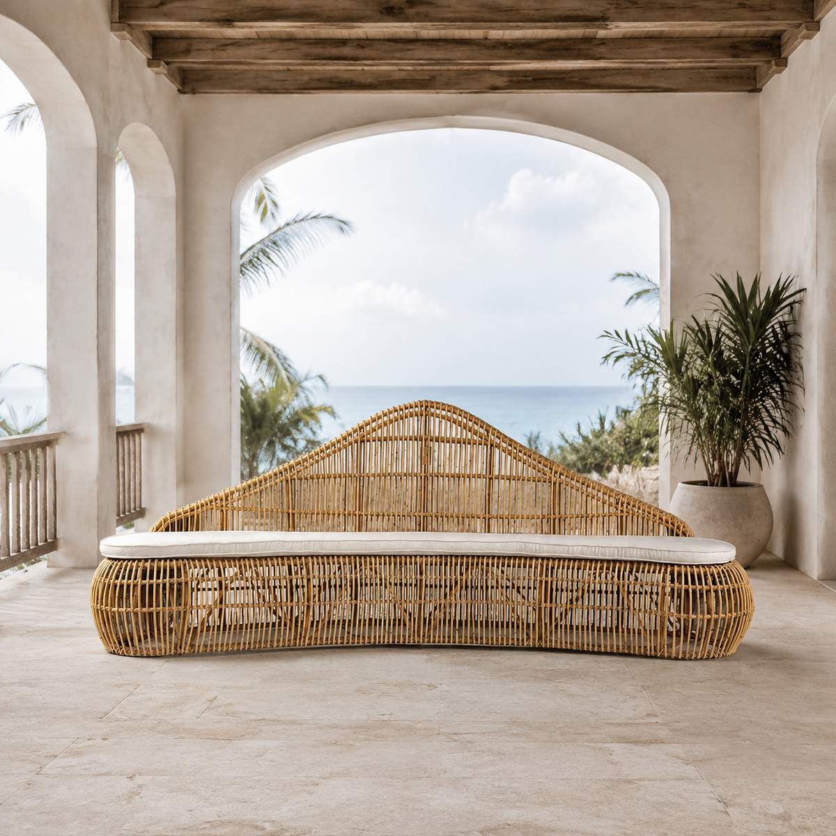 Playa Sofa on a shaded luxury Miami veranda