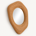 Organic Rattan Teardrop Mirror, angled view