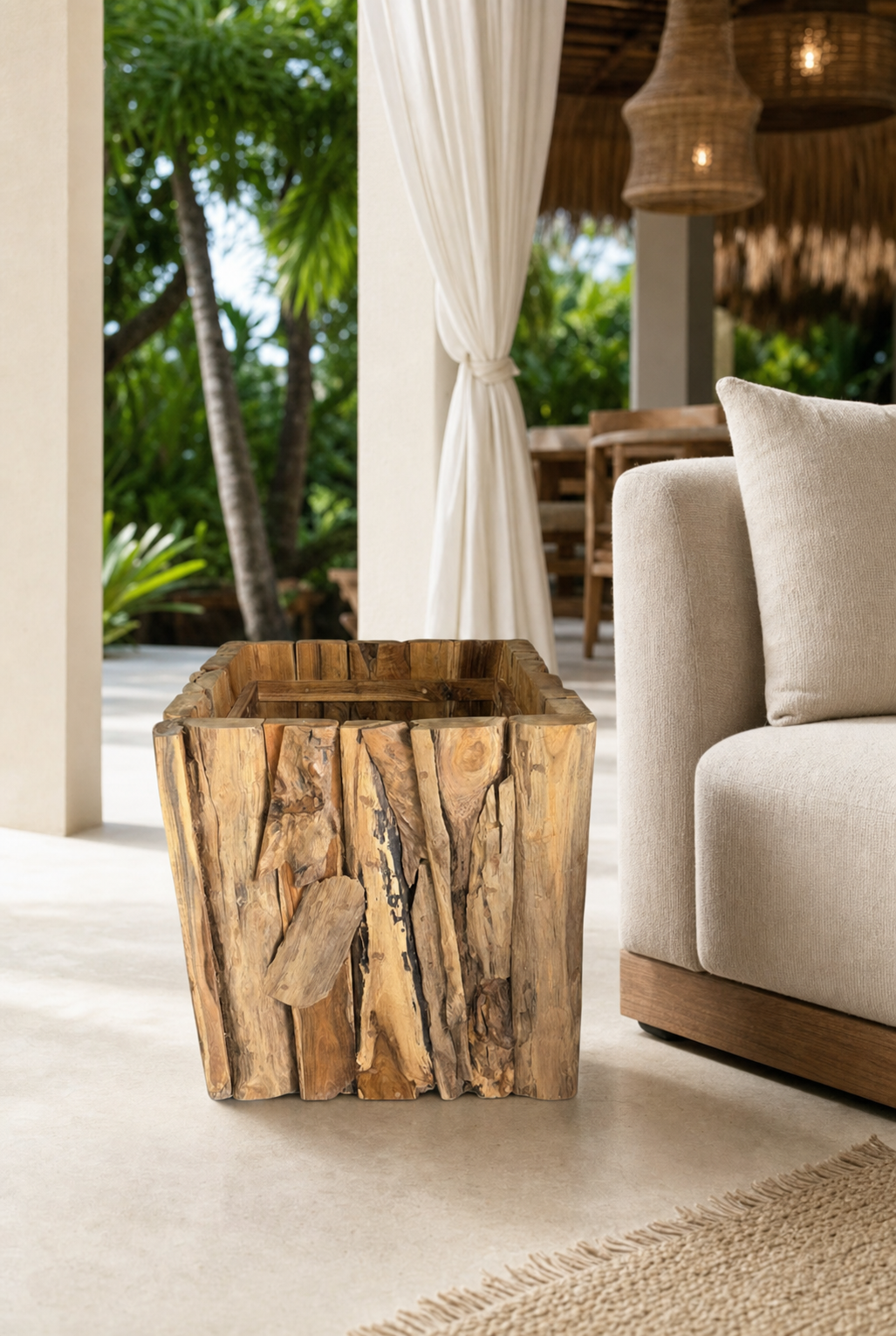 Reclaimed Teak Erosion Box styled in an interior