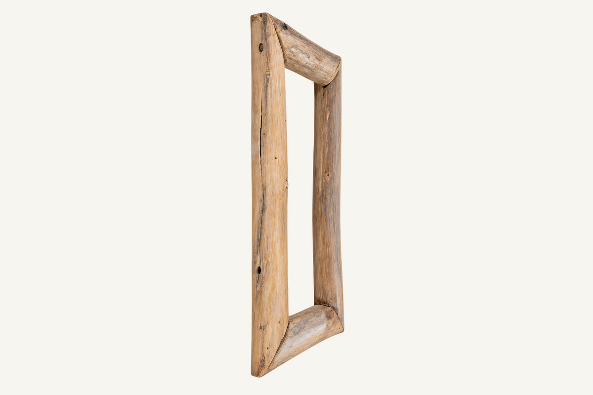 Reclaimed Teak Organic Mirror Frame, angled view