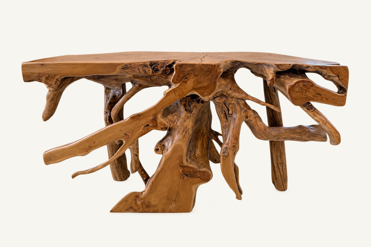Reclaimed Teak Root Console, front view
