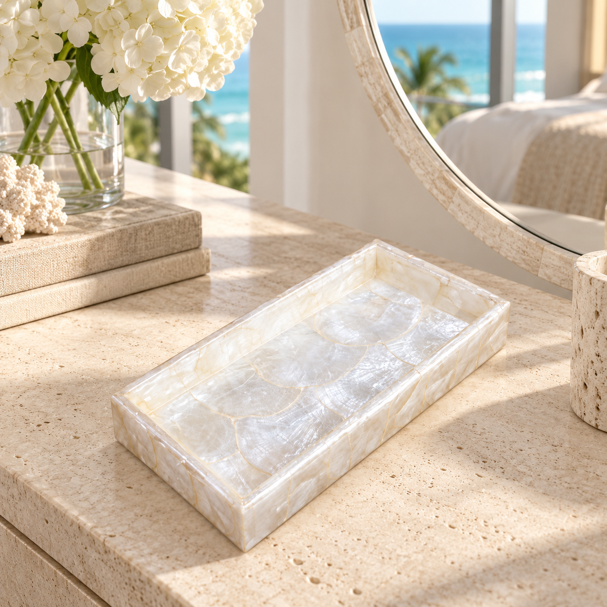 Rectangular Mother-of-Pearl Tray in a luxury Miami interior