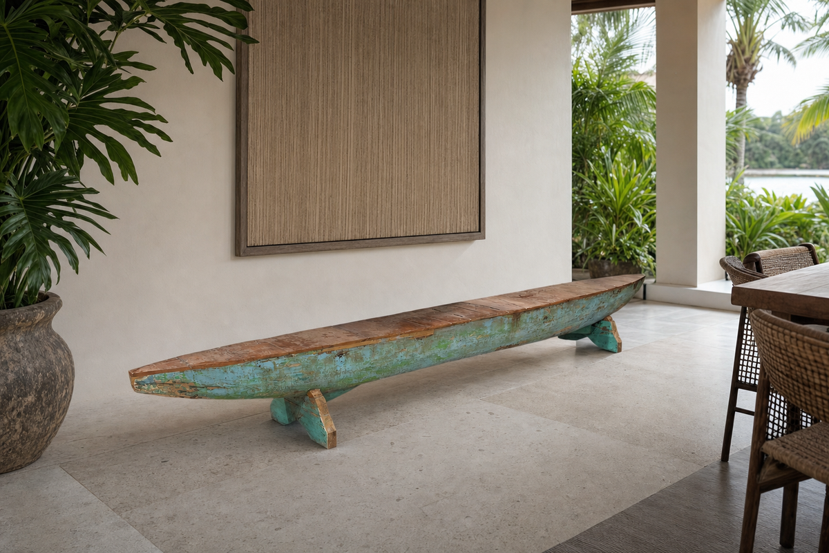Recycled Canoe Bench styled in an interior