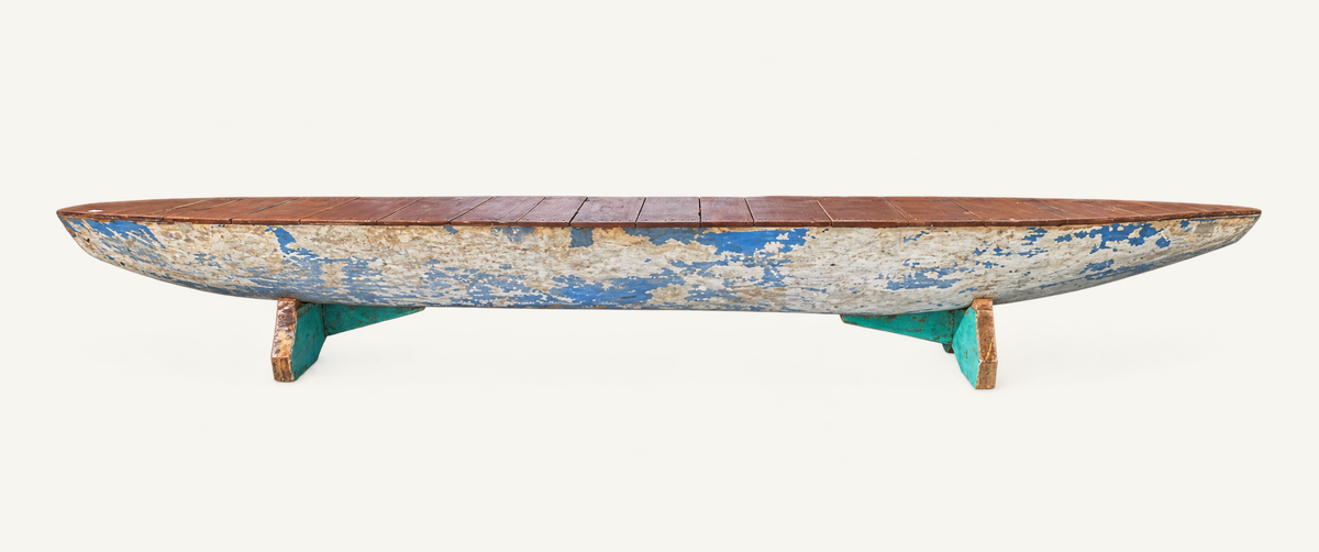 Recycled Canoe Bench, front view