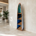 Recycled Canoe Shelves in a luxury Miami hotel lobby