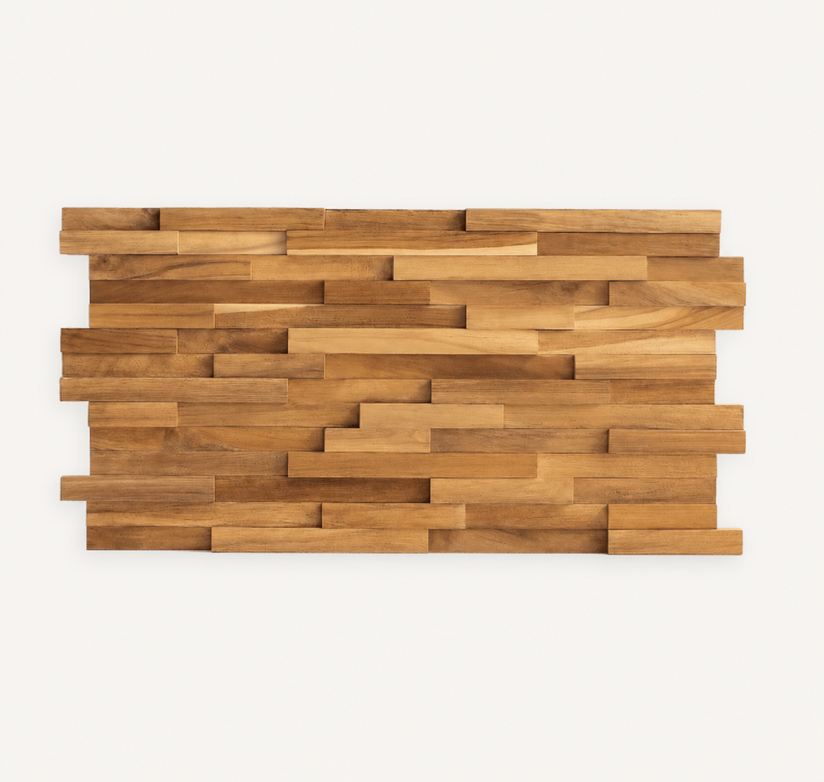 Custom Recycled Teak Wall Panel sample 1 on warm off-white background