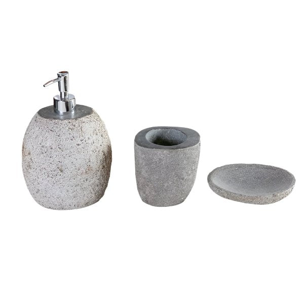 Stone bathroom accessories set with tray and soap dispenser